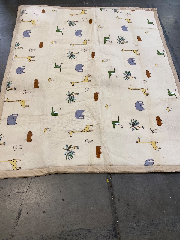 Photo 1 of Loartee Kids Play Area Rug - 1.2" Soft & Thick Coral Velvet Nursery Rug, Crawling Mat for Toddler, Jungle Animals Play Mat, Non-Toxic & Anti-Skid, Light Yellow, Size:5.0'x6'6"(About 150x200cm)
