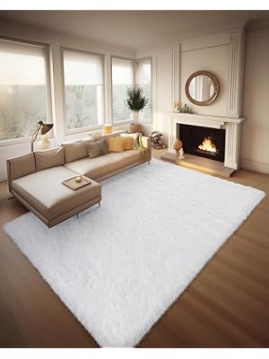Photo 1 of Ophanie 8x10 White Area Rugs for Living Room, Large Shag Bedroom Carpet, Big Indoor Thick Soft Nursery Rug, Ivory Carpets for Boy and Girls Room Dorm Home Decor Aesthetic