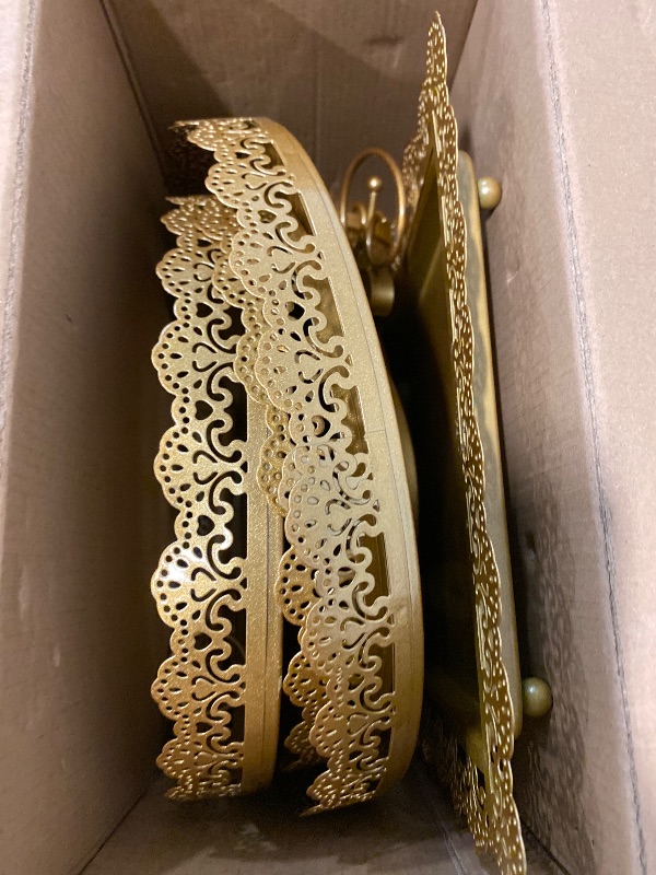 Photo 1 of ZUMELER Gold 5Pcs Cake Stands Set Metal Round Cupcake Holder Cookies Dessert Display Plate Serving Tower Tray Platter with Handl for Baby Shower Wedding Birthday Party Celebration