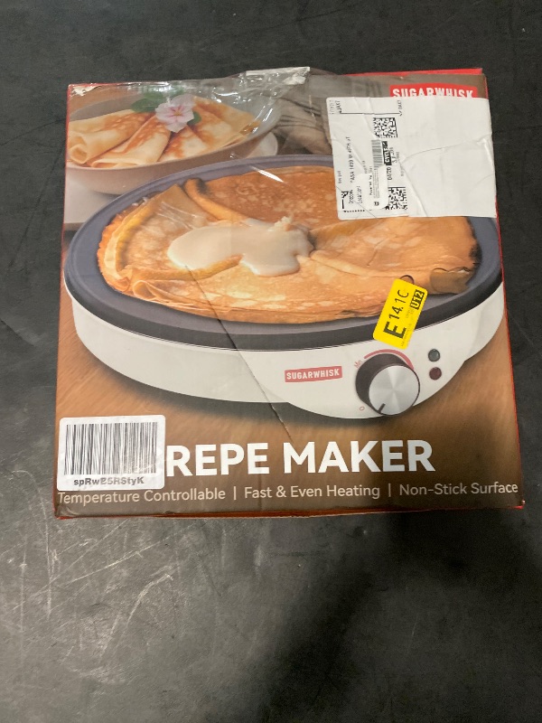 Photo 1 of SugarWhisk Crepe Maker Electric, Crepe Pan 12 Inch with 5 X 4” Silicone Molds, Pancake Maker Machine for Pancakes & Tortilla & Fried Eggs, Batter Spreader & Spatula Included, White