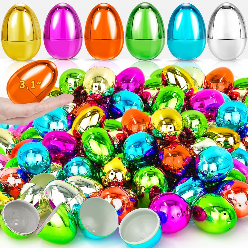 Photo 1 of TURNMEON 48 Pcs 3.1” Golden Easter Eggs Bulk Metallic Colorful Fillable Plastic Easter Eggs Empty for Egg Hunt Game Easter Basket Stuffers Party Favor Treats Fillers Class Prize Supplies
