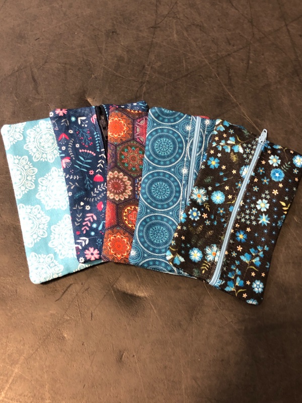 Photo 1 of 5 Pieces Tissues Purse Pocket Tissue Holder Reusable Travel Pouch Fabric Zipper Enclosed Small Size Flower Pattern Holder for Purse Coins for Christmas, 5.25 x 3 Inches (Floral Style)