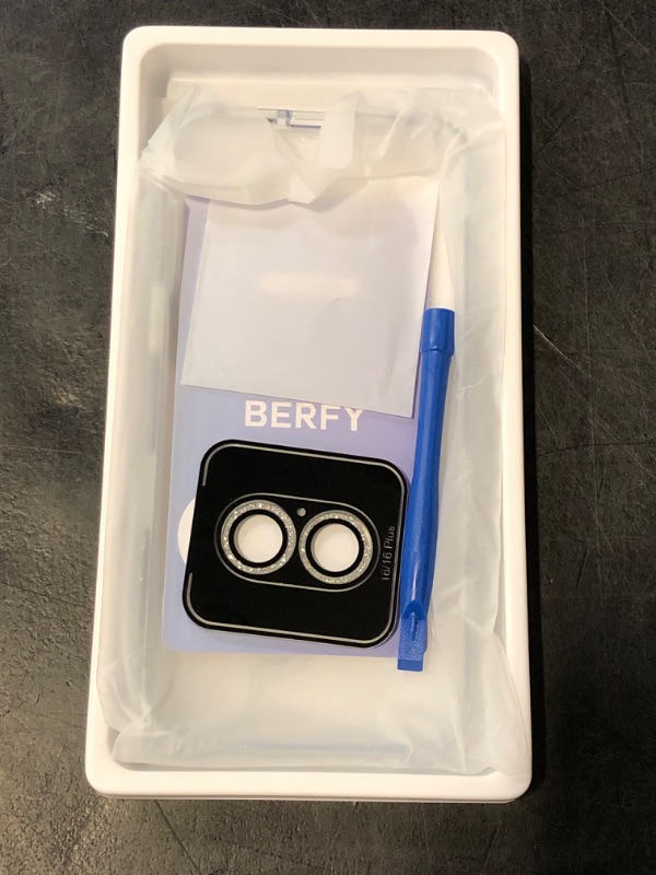 Photo 1 of BERFY for iPhone 16 Case Glitter, with 9H Tempered Screen Protector + 2X Diamond Camera Lens Protectors, [Non-Yellowing] Women Clear Sparkly Cute Bling Hard Shockproof Phone Cover 6.1", Shiny Clear