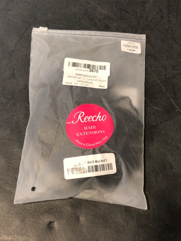 Photo 1 of REECHO 16" 1-Pack 3/4 Full Head Curly Wavy Clips in on Synthetic Hair Extensions HE008 Hairpieces for Women 5 Clips 3.9 Oz per Piece - Natural Black