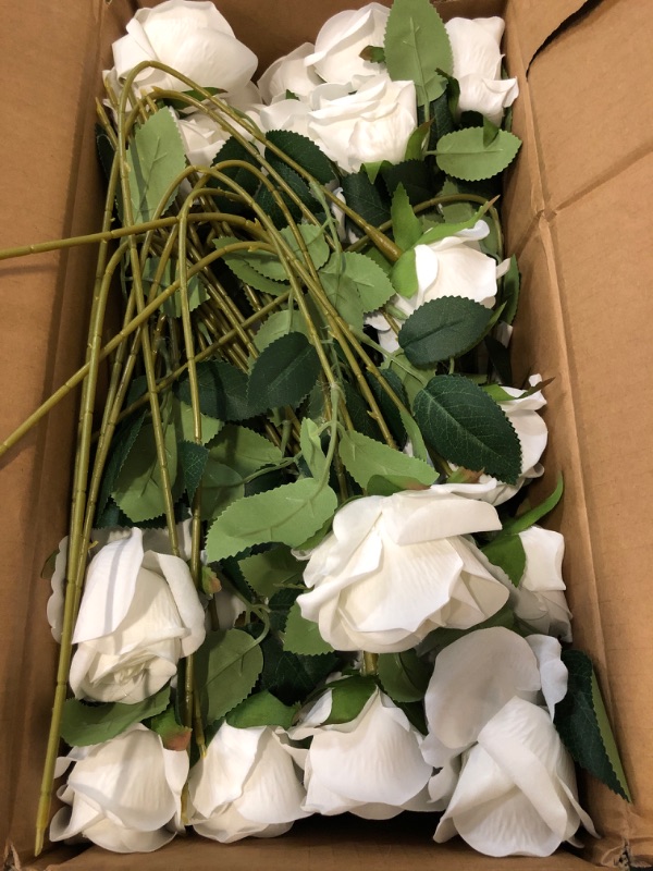 Photo 1 of Hananona 50 Pcs Artificial Roses in Bulk, Fake Velvet Silk White Roses Realistic White Roses for Wedding Centerpieces Flower Arrangement Home Decor (50, White)