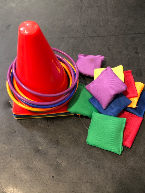 Photo 1 of unanscre 31PCS 3 in 1 Carnival Outdoor Games Combo Set for Kids, Soft Plastic Cones Bean Bags Ring Toss Game, Gift for Birthday Party/Xmas