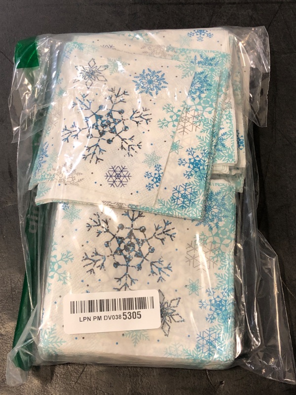 Photo 1 of PerKoop 200 Pcs Christmas Paper Napkins Snowflake Napkins Winter Snow Theme Disposable Hand Towel Decorative Dinner Guest Napkins for Xmas Winter Holiday Party Supplies (5 x 5 Inch)