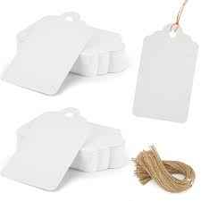 Photo 1 of Koogel 20PCS White Tags with String, 2.8 x 1.6 Inch Gift Tags Price Tags Hanging Tags for Gift Bags DIY Crafts Birthday Wedding Party Favors
