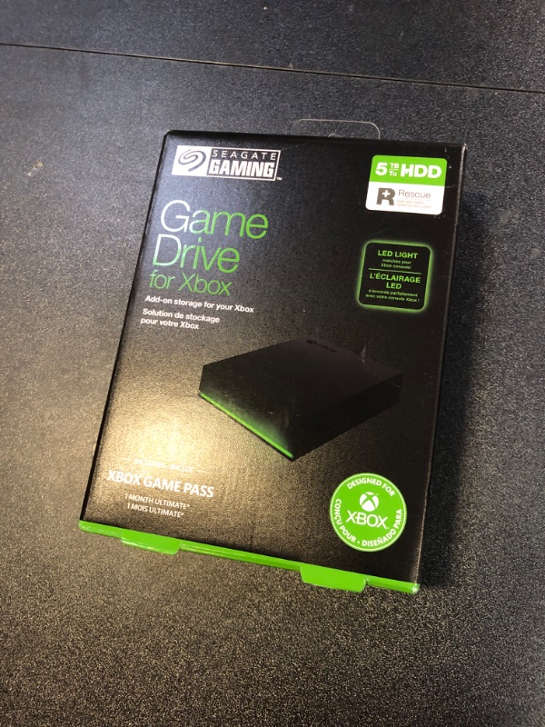 Photo 2 of Seagate Game Drive for Xbox 5TB External Hard Drive Portable HDD - USB 3.2 Gen 1, Black with Built-in Green LED bar, Xbox Certified, 3 Year Rescue Services (STKX5000403)