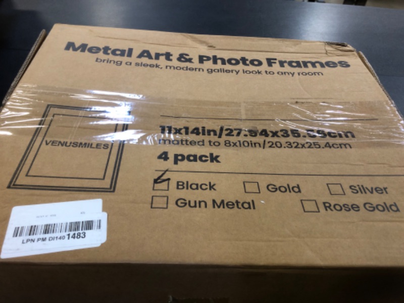 Photo 1 of 11x14 Metal Picture Frame, 4 Pack Thin Aluminum 11 x 14 Photo Frame with 8x10 Mat, Cross-Hatch Brushed Design, High Definition Plexiglass, Vertical and Horizontal Display, Wall Hook Hanging Hardware Included, Black
