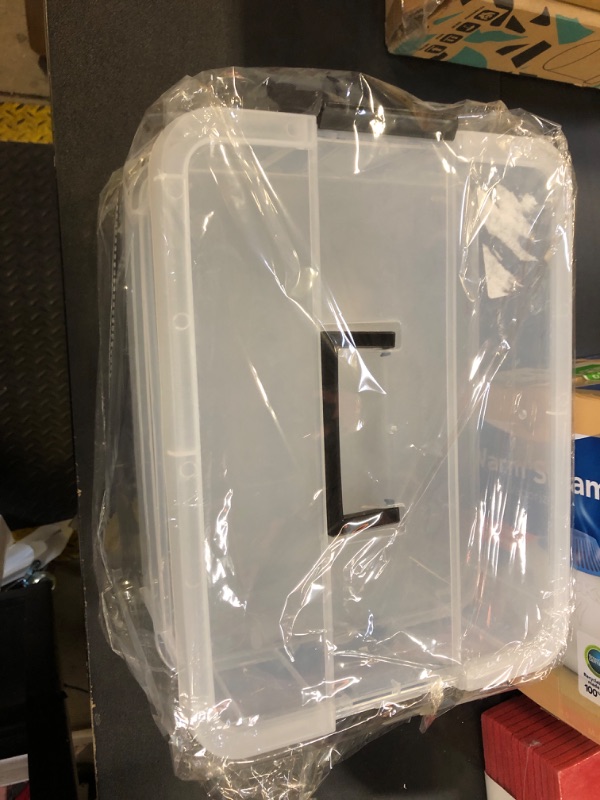 Photo 1 of JUXYES 2-Tiers Stack Carry Storage Box With Handle, Transparent Stackable Storage Bin With Handle Lid Latching Storage Container for School & Office Supplies