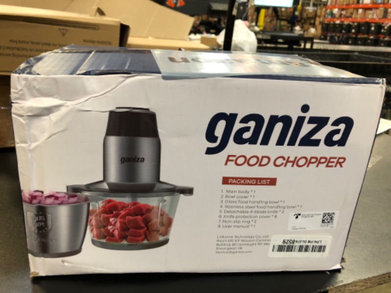 Photo 1 of GANIZA Food Processors, Electric Food Chopper with Meat Grinder & Vegetable Chopper - 2 Bowls (8 Cup+8 Cup) with Powerful 450W Copper Motor - Includes 2 Sets of Bi-Level Blades for Fruits/Meat/Nuts