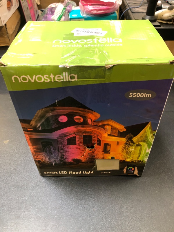 Photo 2 of NOVOSTELLA Smart RGB Flood Lights Outdoor 60W Tunable White, Color Changing Landscape Halloween Floodlights, IP66 Waterproof, Group Control Uplights, 2700K-6500K Strobe Lights for House Event 3PCS