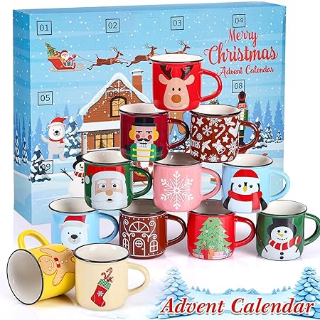 Photo 1 of 12 Days Advent Calendar Christmas Mini Coffee Mugs Set of 12, Holiday Christmas Ceramic Mugs Gifts for Mom Woman Family Kitchen Coffee Bar Decorations