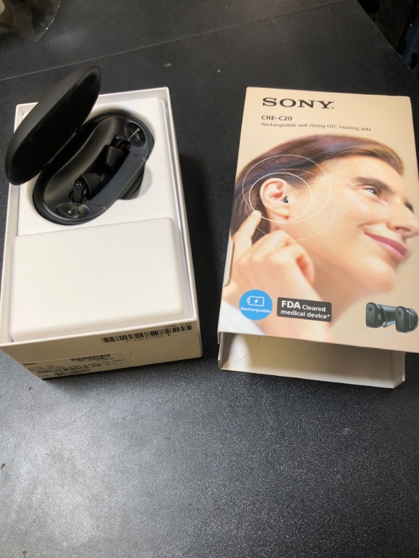 Photo 2 of Sony CRE-C20 Self-Fitting OTC Hearing Aids for Mild to Moderate Hearing Loss, Prescription-Grade Sound Quality, Compact Virtually Invisible Design, Customizable App, and Rechargeable Battery