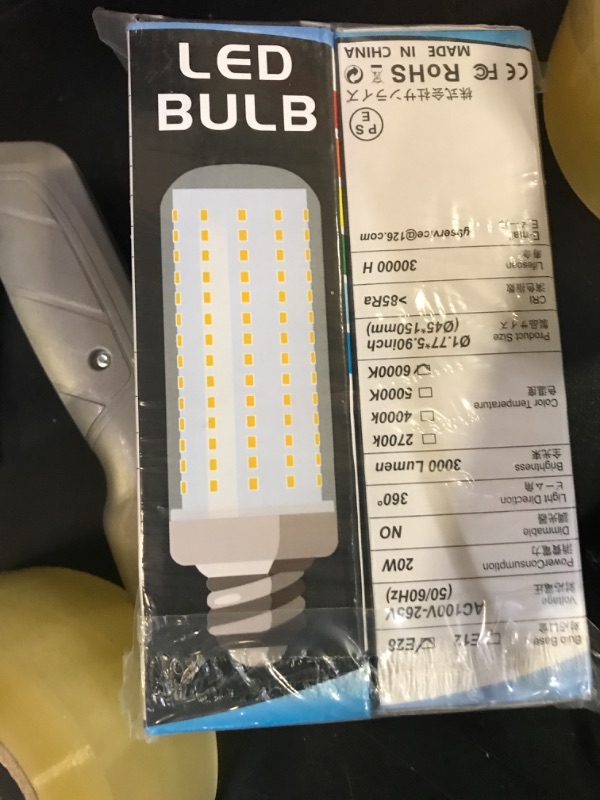 Photo 2 of 1.77*5.90inch Big E26 LED Bulbs 20W LED Corn Light Bulbs 200 Watt Equivalent 3000 Lumen 6000K Daylight White for Outdoor Home attic Corridor Garage Warehouse Candelabra Ceiling Fan LED Bulbs, 2 Pack