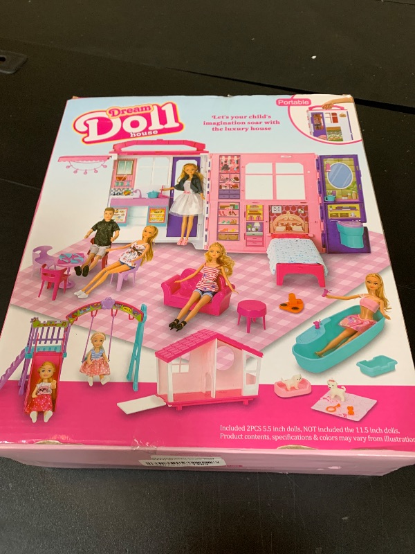 Photo 2 of Style Shine Doll House Portable & Foldable Dollhouse w/ 60+ Pcs & 2 Dolls, Play House Toy with Bedroom Bathroom Kitchen Furniture Playset, Playhouse Birthday Gift for Girl Kid Toddler