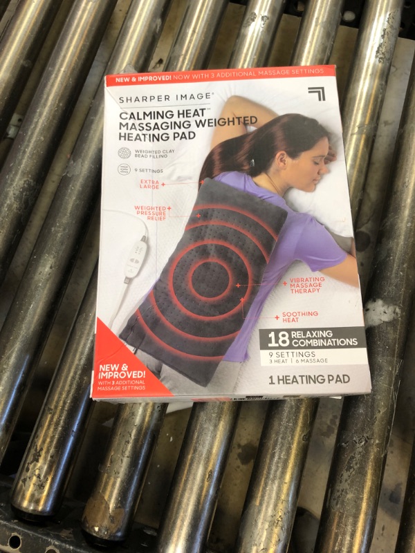 Photo 2 of Calming Heat Massaging Weighted Heating Pad by Sharper Image- Weighted Electric Heating Pad with Massaging Vibrations, 6 Settings- 3 Heat, 3 Massage- 9 Relaxing Combinations, 12” x 24”, 4 lbs