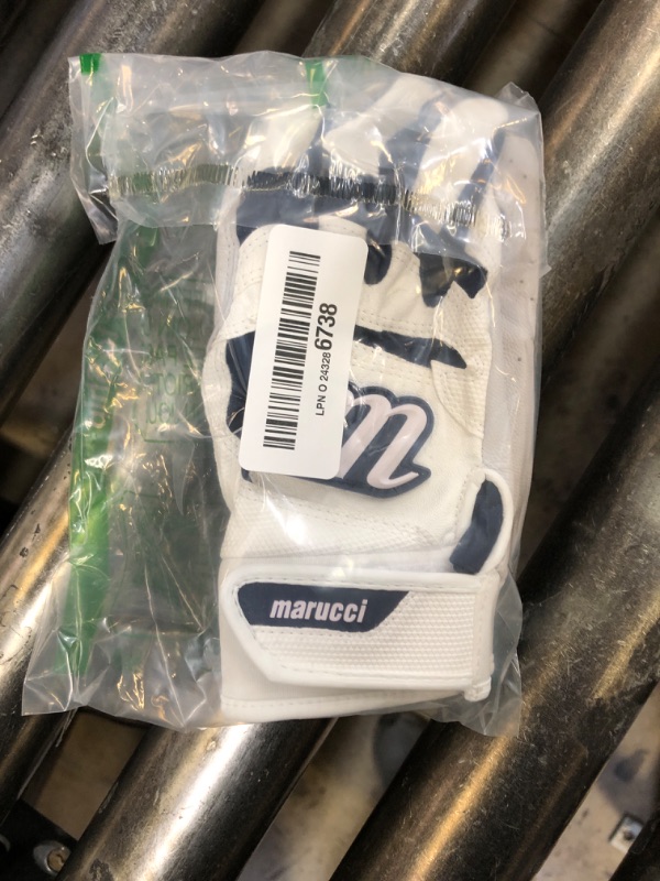 Photo 2 of MARUCCI Signature Youth Batting Glove V4, White/Navy Blue, Youth Small