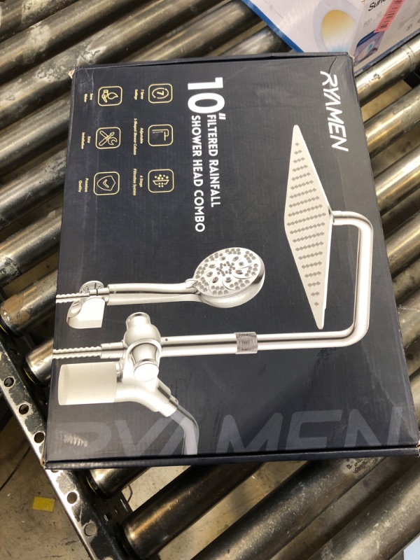 Photo 2 of Ryamen Upgraded Dual Shower Heads Combo, 10 inch Filtered Shower Head with Handheld, 3-Way Rain Shower Head with Filters, 7 Settings Handheld Spray, High Pressure, Height Adjustable (Chrome Silver)