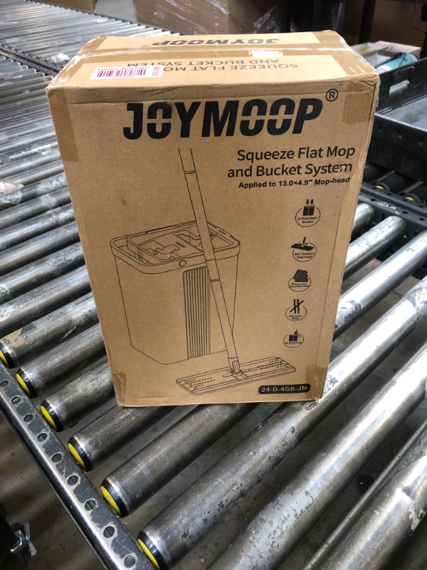 Photo 1 of JOYMOOP Mop and Bucket with Wringer Set, White Flat Squeeze Mop Bucket Set for Floor Cleaning, Wet Dry Mop for Wall Cleaner with Long Handle, Hardwood Floor Mop with 4 Microfiber Cloths