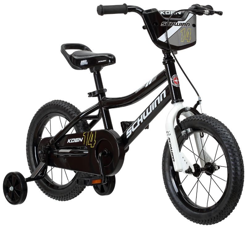 Photo 1 of Schwinn Koen & Elm BMX Style Toddler and Kids Bike, For Girls and Boys, 14-Inch Wheels, With Saddle Handle, Training Wheels, Chain Guard, and Number Plate, Recommended Height 36-40 Inch, Black