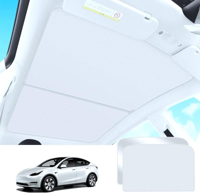 Photo 1 of 2 in 1 Glass Roof Sunshade for Model Y, Non-Sag Foldable Sunroof Sun Shade UV Reflector for 2021-2023 Tesla Model Y(Original Car Color)
