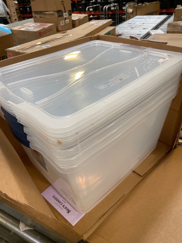 Photo 1 of Rubbermaid Cleverstore 74 Quart Latching Plastic Storage Containers with Lids for Office and Home Organization, Clear (4 Pack)