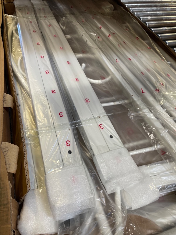 Photo 1 of YALAXON Vintage Sturdy Queen Size Metal Bed Frame with Headboard and Footboard Basic Bed Frame No Box Spring Needed (Queen, Grayish White)