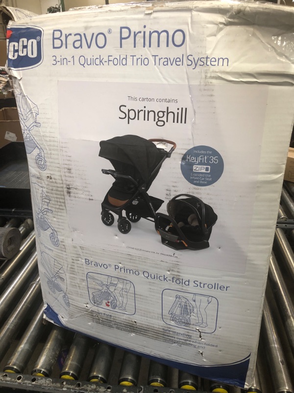 Photo 2 of Chicco Bravo Primo Trio Travel System, Quick-Fold Stroller with Chicco KeyFit 35 Zip Extended-Use Infant Car Seat and Stroller Combo | Springhill/Black