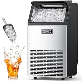 Photo 1 of Commercial Ice Maker Machine, 100lbs/24H Under Counter Ice Machines with 2 Way Water Inlet, 33lbs Storage, Stainless Steel Freestanding, Self Cleaning Ice Makers for Home/Bar/Restaurant/Outdoor


