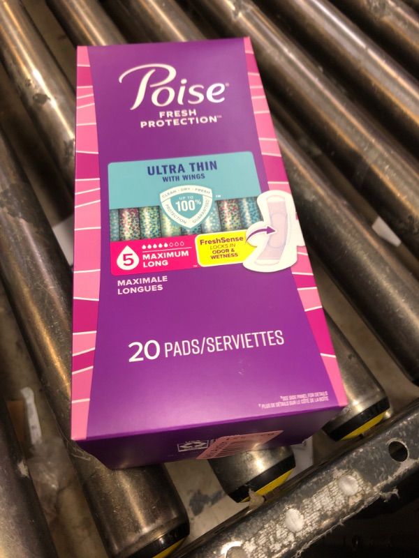 Photo 1 of Poise Ultra Thin Incontinence Pads with Wings & Postpartum Incontinence Pads, 5 Drop Maximum Absorbency, Long Length, 20 CT