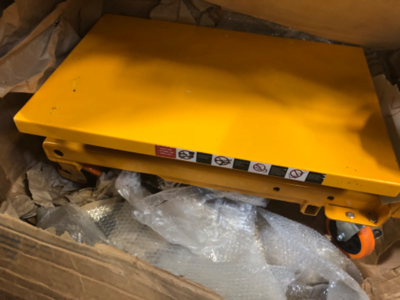 Photo 1 of YITAHOME 500 lbs Capacity Hydraulic Lift Table Cart, Adjustable 11.4" to 42.5" in Height Double Scissor Lift Table with Locking Wheels for Material Handling and Transportation