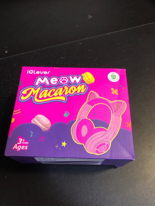 Photo 2 of iClever Cat Ear Kids Bluetooth Headphones, LED Lights Up, 74/85/94dB Volume Limited, 50H Playtime,Bluetooth 5.2, USB C,Kids Headphones Wireless Over Ear for Travel iPad Tablet, Meow Macaron-Purple