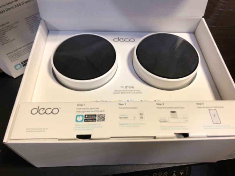 Photo 1 of TP-Link Deco AX3000 WiFi 6 Mesh System - Covers up to 4500 Sq.Ft, Replaces Wireless Router and Extender, 3 Gigabit Ports per Unit, Supports Ethernet Backhaul (Deco X55, 2-Pack)