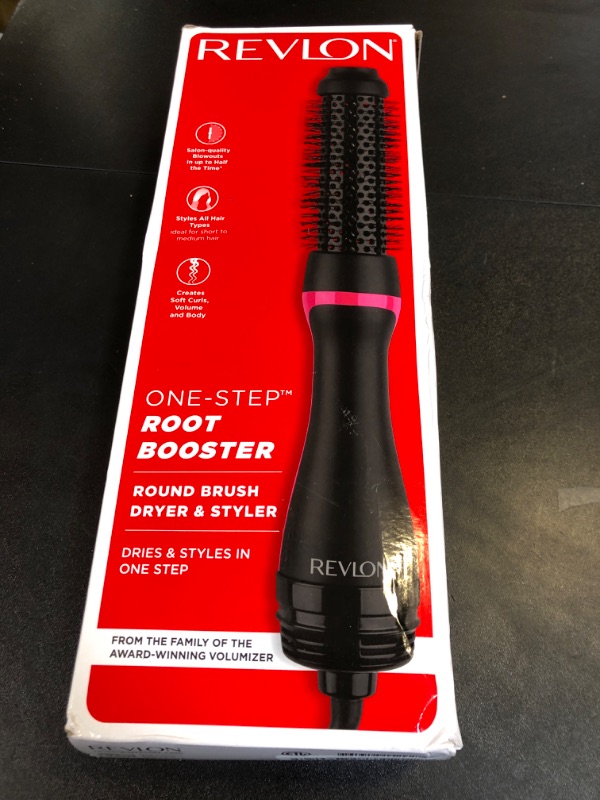 Photo 2 of REVLON One-Step Hair Dryer and Styler - Root Booster Round Brush for Styling, Dryer Brush for Fast and Easy Salon-Quality Blowout, More Shine and Less Frizz (1-1/2 in)