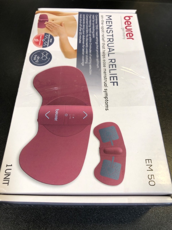 Photo 2 of Beurer EM50 TENS Unit and Heating Pad - Portable Period Cramps Pain Relief, Rechargeable, Auto Shut-Off, 15 TENS Levels, Fast Heating, for Drug-Free Menstrual or Lower Back Pain Relief