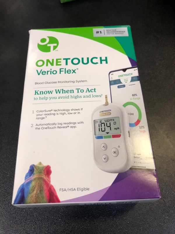 Photo 1 of OneTouch Verio Flex Blood Glucose Meter For Sugar Test Kit | Includes Blood Glucose Monitor, Lancing Device, 10 Sterile Lancets, and Carrying Case