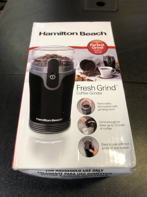 Photo 2 of Hamilton Beach Fresh Grind Electric Coffee Grinder for Beans, Spices and More, Stainless Steel Blades, Removable Chamber, Makes up to 12 Cups, Black