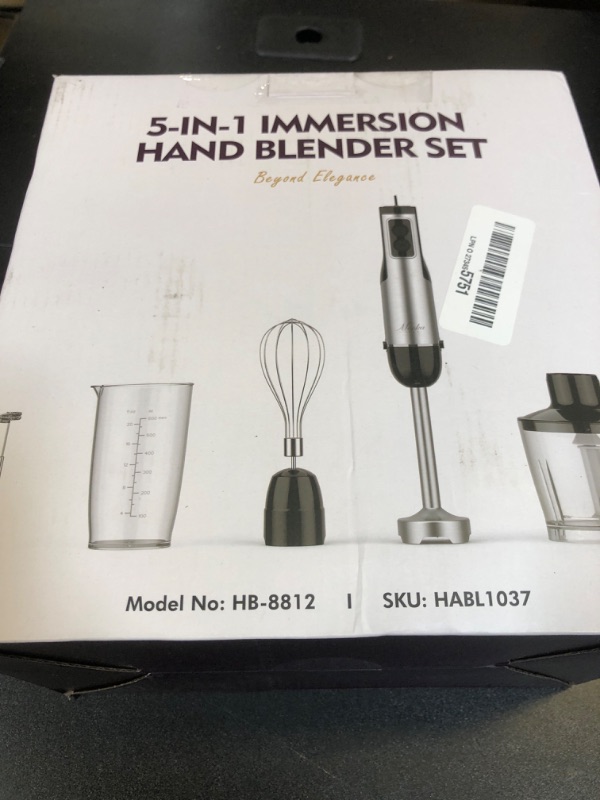 Photo 2 of Immersion Blender Handheld, 1100W 5-in-1 Multi-Purpose Hand Blender, 12-Speed Stick Blender, 600ml Beaker, 500ml Chopper, Egg Whisk, Milk Frother, Black