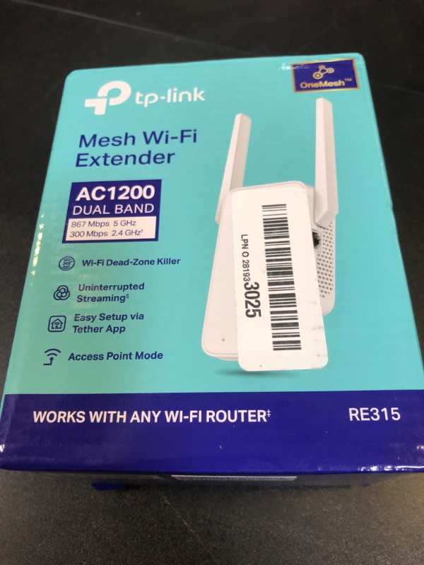 Photo 2 of TP-Link AC1200 WiFi Extender, 2024 Wirecutter Best WiFi Extender, 1.2Gbps home signal booster, Dual Band 5GHz/2.4GHz, Covers Up to 1500 Sq.ft and 30 Devices ,support Onemesh, One Ethernet Port (RE315)