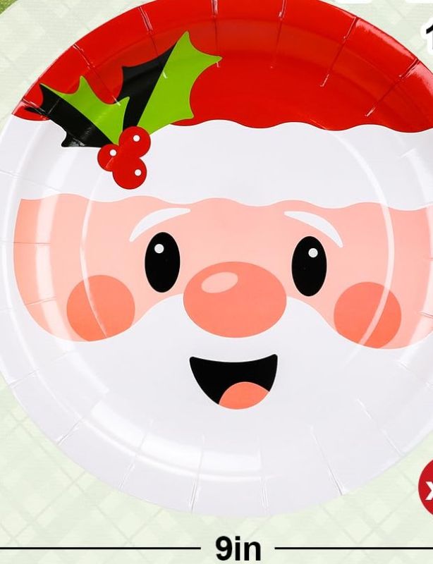 Photo 1 of Whaline Christmas 9 Inch Santa Claus Paper Plates for Xmas Holiday Dinner Supplies