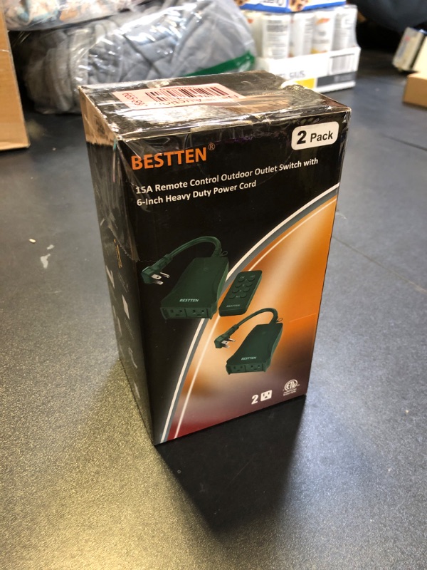 Photo 1 of [2 Pack] BESTTEN Wireless Remote Control Outlet (2 Outlets, 80 Foot Range), ETL Listed, Weather Resistant Electrical Outlet for Christmas Lights and Patio Fountain, (Battery Included)