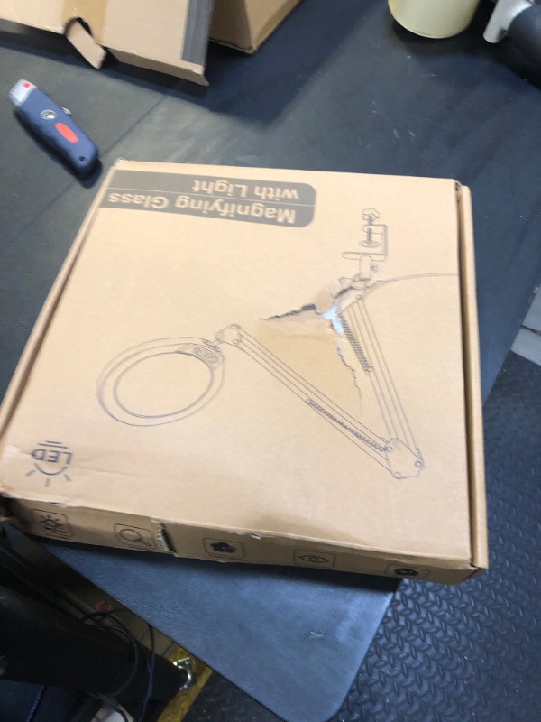 Photo 1 of Veemagni 10X 5 Inch Large Magnifying Glass with Light and Clamp, Real Glass Stand Magnifying Desk Lamp, 5 Color Modes Stepless Dimmable, Hands Free LED Lighted Magnifier for Crafts Reading Close Work