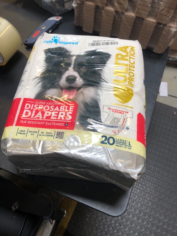 Photo 2 of Paw Inspired Disposable Dog Diapers | Female Dog Diapers Ultra Protection | Diapers for Dogs in Heat, Excitable Urination, or Incontinence (Large (20 Count))