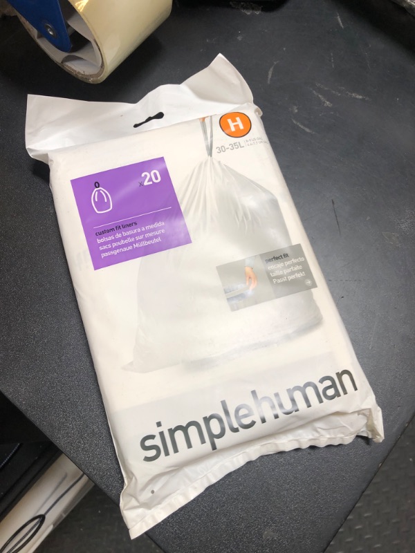 Photo 2 of Simplehuman 20pk Custom-Fit Garbage Can Liners, White, 30L, 8 Gal, Thick Plastic, Unscented