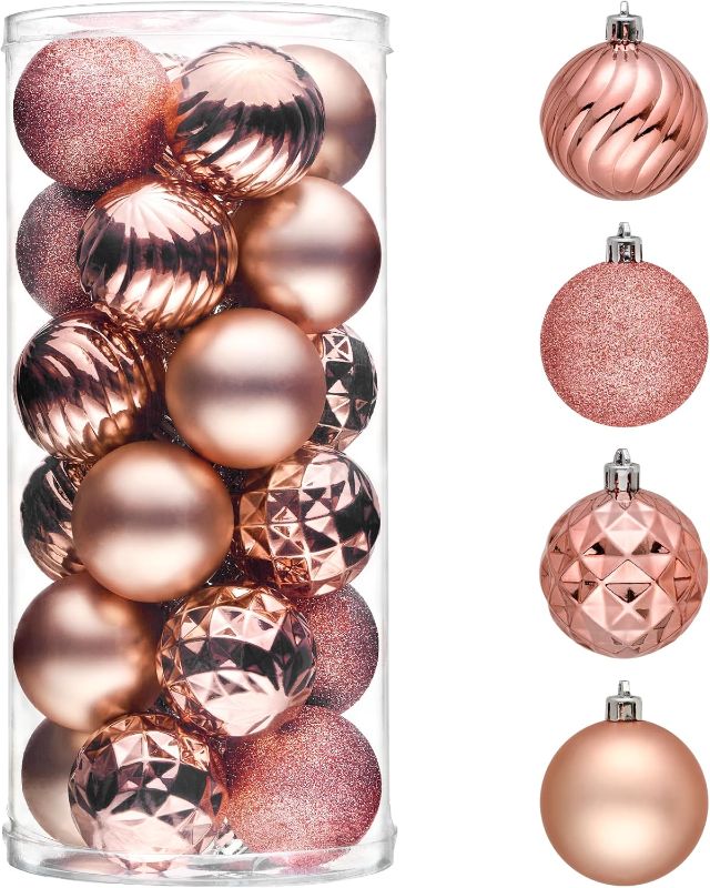 Photo 1 of Valery Madelyn Christmas Tree Decorations Ornament Set for Valentines Mardi Gras St Patricks Day, 24ct 2.36 Inches Pink Shatterproof Christmas Ball Ornaments Hanging Xmas Holiday Party Decor
