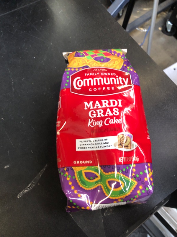 Photo 1 of Community Mardi Gras King Cake Premium Ground Coffee, 12 Ounce Bag, exp 3/15/2025