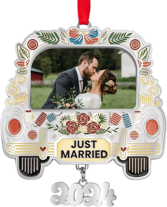 Photo 1 of Just Married Christmas Photo Ornament 2024 Personalized - 1st Christmas Married Photo Ornament 2024 - Bride Gifts, Bridal Shower Gifts - Wedding Christmas Picture Frame Ornament 2024
