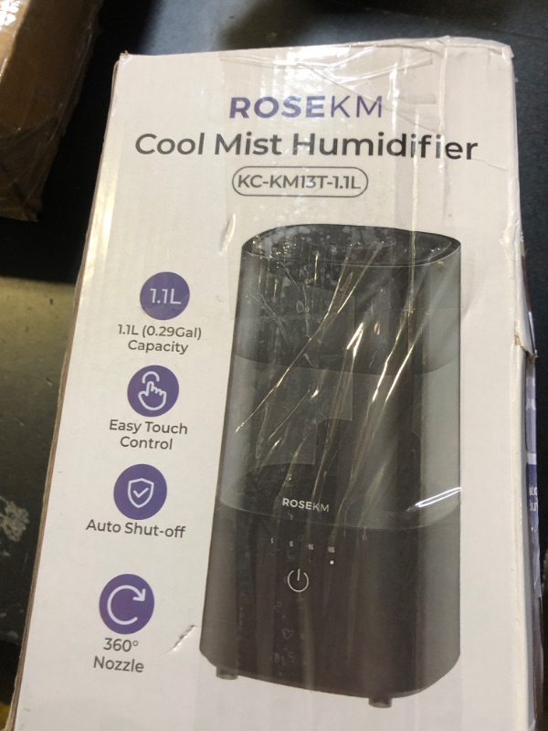 Photo 1 of ROSEKM Humidifiers for Bedroom (1.1L), Small Cool Mist Humidifier for Home Plant and Baby Nursery, Quiet Ultrasonic Humidifier with 360° Nozzle, Auto Shut-Off, Filterless, Black